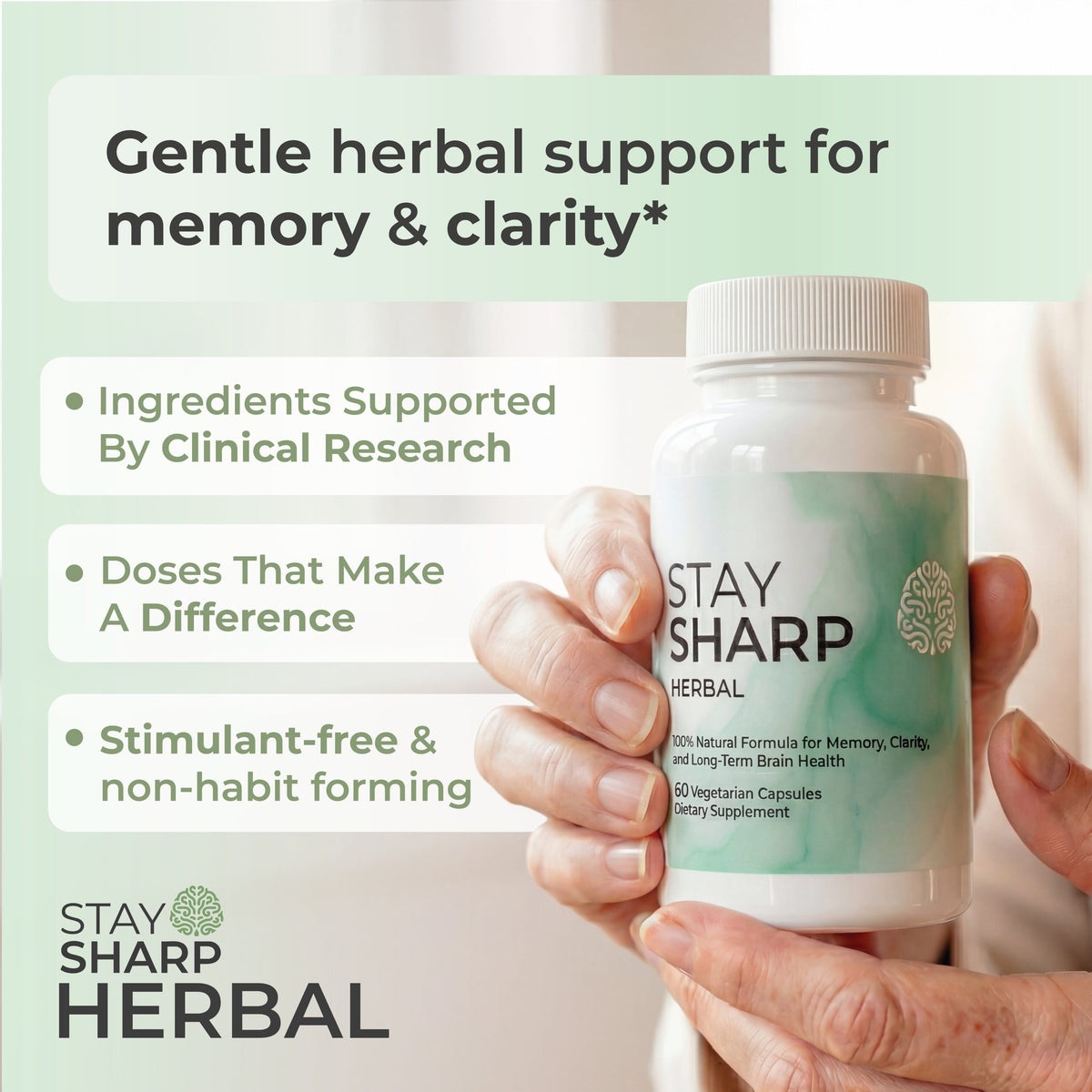 Stay Sharp Herbal brain supplement in daily use